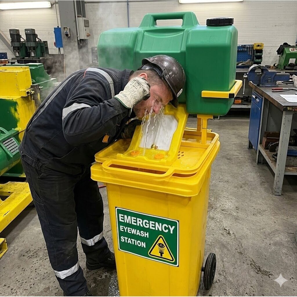 Avariiline silma- ja näopesujaam | käruga ja reoveepaagiga | 30L + 100L | mobiilne | autonoomne töö | ABS plastik | kollane / roheline 4 Avariiline silma- ja näopesujaam | käruga ja reoveepaagiga | 30L + 100L | mobiilne | autonoomne töö | ABS plastik | kollane / roheline 4