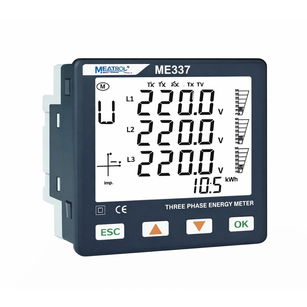 Rogowski panel power analyzer | voltage and current measurement | 220 V AC | 3-in-1 current input | RJ45 | LCD display | 6 tariffs | MODBUS RS485 | ME337NR2