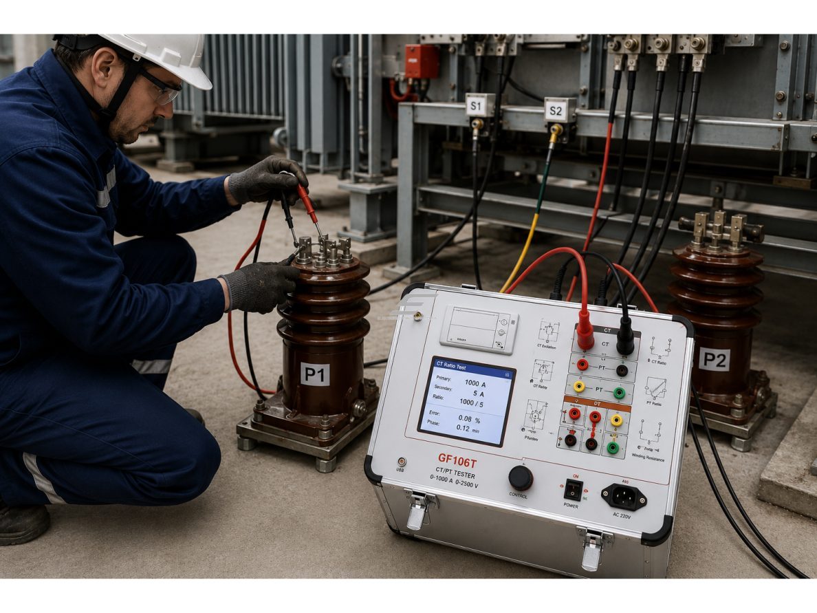 Nešiojamas CT/PT transformatorių testeris | srovės ir įtampos transformatorių analizatorius | 0–1000 A | 0–2500 V | tikslumas iki 0,2 % | USB | LCD 4