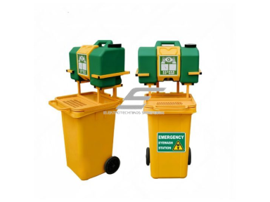 Avarinė akių ir veido plovimo stotelė | su vežimėliu ir nuotekų talpa | 30L + 100L | mobili | autonominis veikimas | ABS plastikas | geltona / žalia Avarinė akių ir veido plovimo stotelė | su vežimėliu ir nuotekų talpa | 30L + 100L | mobili | autonominis veikimas | ABS plastikas | geltona / žalia