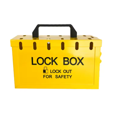 Portable Group LOTO Safety Lockout Box | for equipment keys and start-up blocking control | 13 locks | carbon steel | yellow Portable Group LOTO Safety Lockout Box | for equipment keys and start-up blocking control | 13 locks | carbon steel | yellow