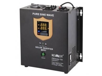 Nepertraukiamo maitinimo šaltinis | 700W | 12V/230VAC | sinusas | stacionarus | juodas | KEMOT | PROsolar-700 | URZ3417 Nepertraukiamo maitinimo šaltinis | 700W | 12V/230VAC | sinusas | stacionarus | juodas | KEMOT | PROsolar-700 | URZ3417