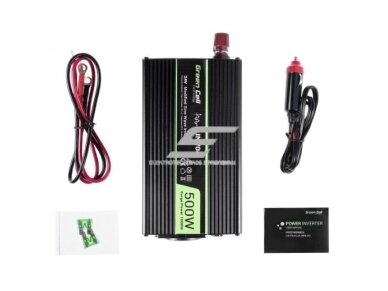 Automobilinis įtampos keitiklis | 24VDC/230VAC | 500W/1000W | 50Hz | su USB 5V 2,1A | Green cell | INV04 2