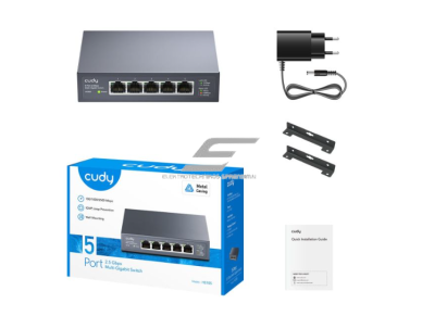 Komutatorius 5 portai | 25Gbps | 18.6Mpps | 10/1000/2500Mbps | pramoninis | SWITCH CUDY HS105 2