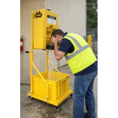 Pārvietojama avārijas acu un ķermeņa skalošanas stacija | 53L ūdens tvertne | mobila | kombinēta duša + acu skalošana | ABS plastmasa | dzeltena 3