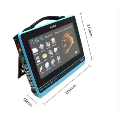 Trójfazowy analizator jakości energii elektrycznej z cęgami prądowymi 2000A | 4 kanały napięcia + 4 kanały prądu | 0–900V | 10" LCD | harmoniczne do 64. rzędu  2