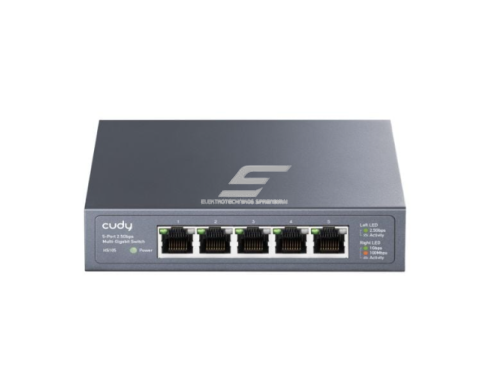 Komutatorius 5 portai | 25Gbps | 18.6Mpps | 10/1000/2500Mbps | pramoninis | SWITCH CUDY HS105