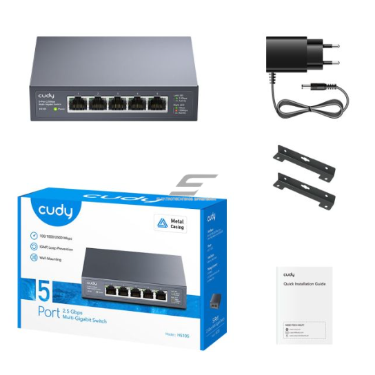 Коммутатор 5 портов | 25Gbps | 18.6Mpps | 10/1000/2500Mbps | промышленный | SWITCH CUDY HS105 2
