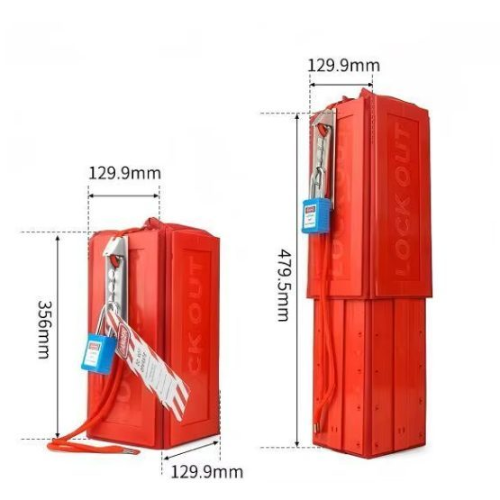 Industrial LOTO protective lockout cover | for large electrical plugs and crane control pendants | 356-479.5mm | up to 4 padlocks 3
