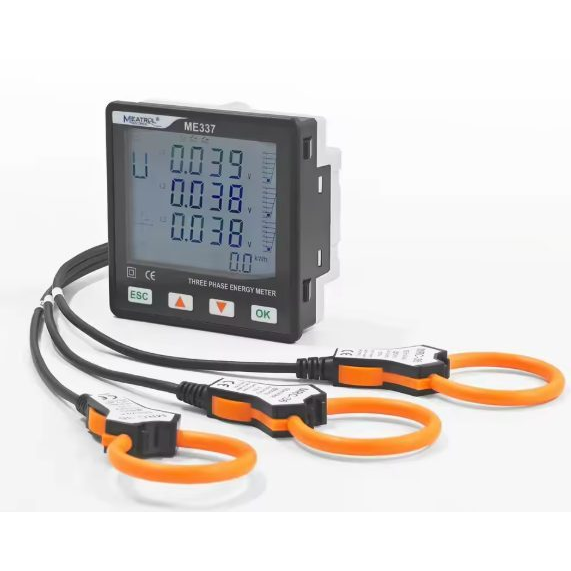 Rogowski panel power analyzer | voltage and current measurement | 220 V AC | 3-in-1 current input | RJ45 | LCD display | 6 tariffs | MODBUS RS485 | ME337NR2 2