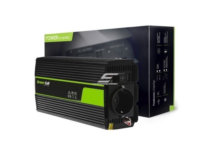 Automobilinis įtampos keitiklis | 24VDC/230VAC | 500W/1000W | 50Hz | su USB 5V 2,1A | Green cell | INV04