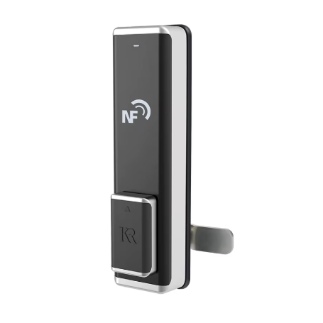 NFC smart lock for cabinets | battery-free | phone NFC unlocking | IP66 | 153x40x51.45mm | aluminum + ABS | black/silver