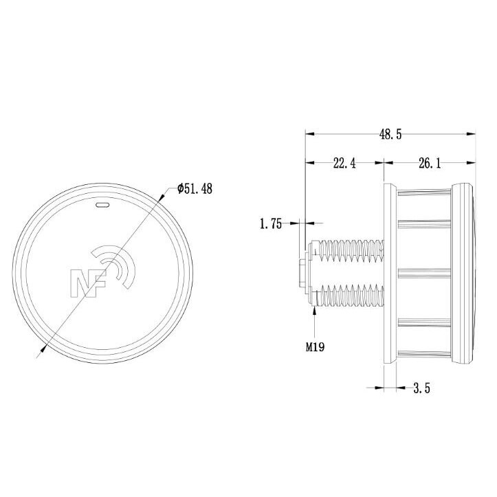 Smart cabinet lock | NFC unlocking | Φ51.48x48.5mm | black 3 Smart cabinet lock | NFC unlocking | Φ51.48x48.5mm | black 3