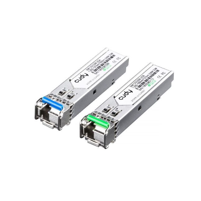 Integrēts optiskais SFP raiduztvērējs | 1,25 Gbps | Single Mode savienojums | LC savienotājs | līdz 20 km | zems EMI līmenis un laba ESD aizsardzība | CUDY SM100GSB-20AB