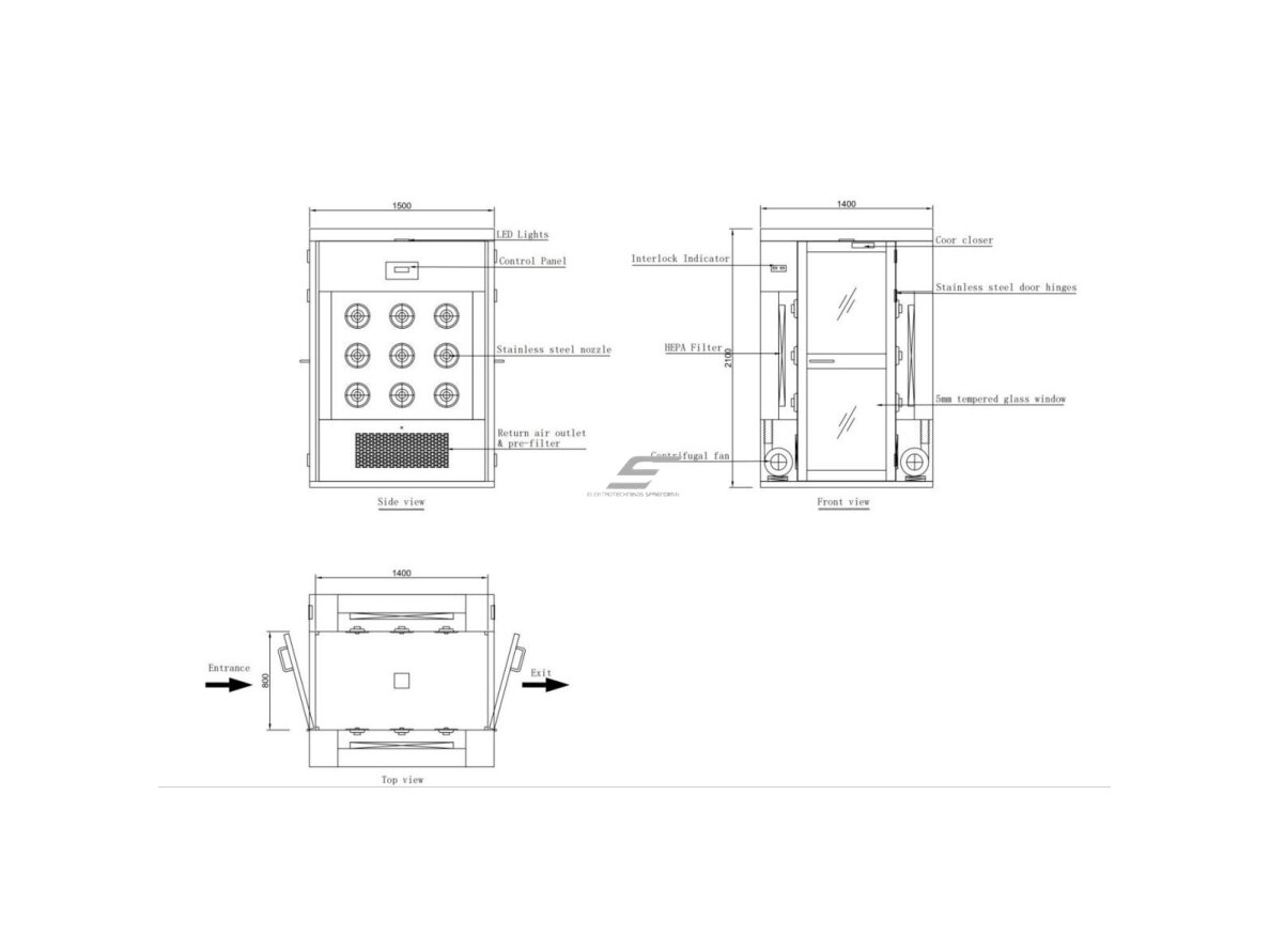 Sanitarinis praėjimo oro dušas | 2 durų | su 18 purkštukų | ≥20m/s | 380V | 1400x1500x2100mm | HEPA H13/H14 | nerūdijantis plienas 6 Sanitarinis praėjimo oro dušas | 2 durų | su 18 purkštukų | ≥20m/s | 380V | 1400x1500x2100mm | HEPA H13/H14 | nerūdijantis plienas 6