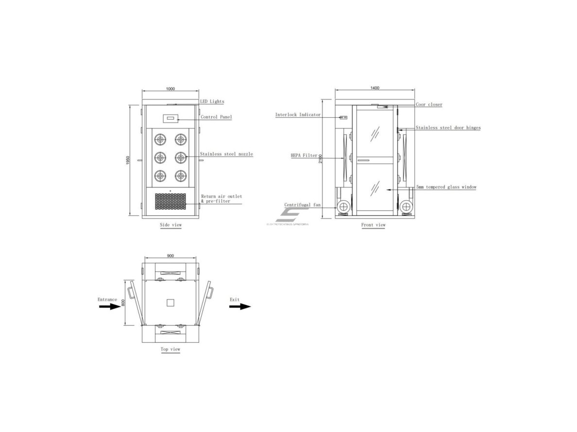 Sanitarinis praėjimo oro dušas | 2 durų | su 12 purkštukų | ≥20m/s | 380V | 1400x1000x2100mm | HEPA H13/H14 | nerūdijantis plienas 6 Sanitarinis praėjimo oro dušas | 2 durų | su 12 purkštukų | ≥20m/s | 380V | 1400x1000x2100mm | HEPA H13/H14 | nerūdijantis plienas 6