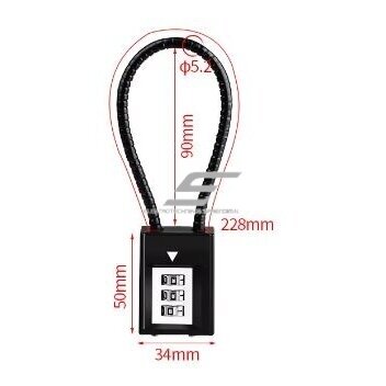 Hanging combination lock with 228mm  cable | cable lock | 140x34mm | black | zinc alloy/plastic 2