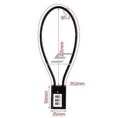 Pakaramā kombinētā slēdzene ar 392mm trosi | troses slēdzis | 215x35mm | melns | cinka sakausējums/plastmasa 2