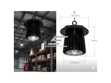 Pakabinamas | pramoninis LED šviestuvas aukštoms patalpoms | 80W | 230V | 6000–6500K | 7200lm | IP65 | 270/190x284mm | High Bay | Bridgelux | juodas | 5902216735682 Pakabinamas | pramoninis LED šviestuvas aukštoms patalpoms | 80W | 230V | 6000–6500K | 7200lm | IP65 | 270/190x284mm | High Bay | Bridgelux | juodas | 5902216735682