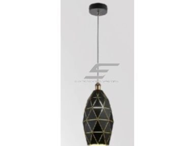 Pakabinamas šviestuvas | E27 | 1x35W | 230V | Ø200x280mm | su 1m kabeliu | be lempučių | IP20 | juodas korpusas | baltas vidus