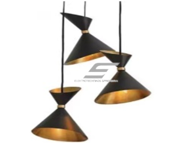 Pakabinamas šviestuvas | E27 | 3x35W | 230V | Ø190x260mm | su 1m kabeliu | be lempučių | IP20 | juodas korpusas | auksinis vidus