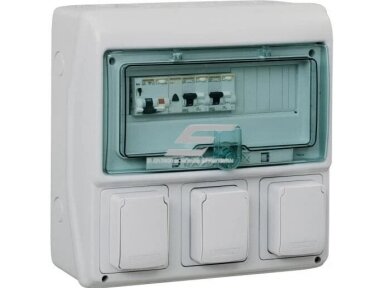 Elektros paskirstymo | modulinis skydelis | dėžė | skydas | 12 modulių | 340x335x160mm | skaidrios durelės | su 3 vietomis lizdams | hermetinis | virštinkinis | plastikinis | IP65 | Schneider Electric | Kaedra | 13180