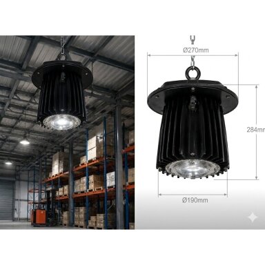 Piekarināms | industriāls LED gaismeklis augstām telpām | 80W | 230V | 6000–6500K | 7200lm | IP65 | 270/190x284mm | High Bay | Bridgelux | melns | 5902216735682 Piekarināms | industriāls LED gaismeklis augstām telpām | 80W | 230V | 6000–6500K | 7200lm | IP65 | 270/190x284mm | High Bay | Bridgelux | melns | 5902216735682