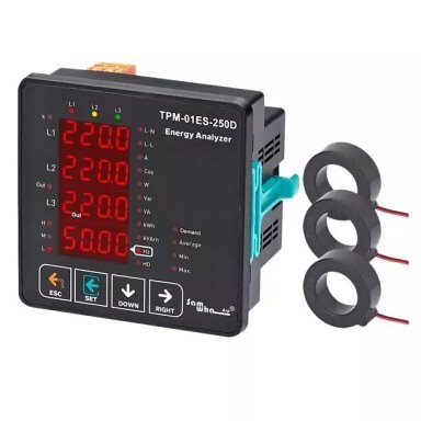 Paneļa | Digitālais 380V elektroenerģijas tīkla analizators trīsfāzu | ar strāvas transformatoriem (CT) 3x250A | RS485 Modbus RTU Paneļa | Digitālais 380V elektroenerģijas tīkla analizators trīsfāzu | ar strāvas transformatoriem (CT) 3x250A | RS485 Modbus RTU