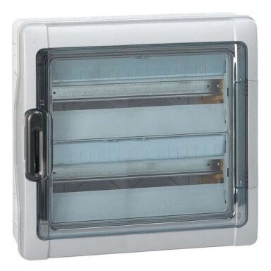 Elektrības sadales | modulārais sadalnes skapis | kaste | sadalne | 36 moduļi (2x18) | 432x448x161mm | caurspīdīgas durvis | hermētisks | virsapmetuma | plastmasas | IP65 | Legrand | PLEXO | 601986 | 3245066019864