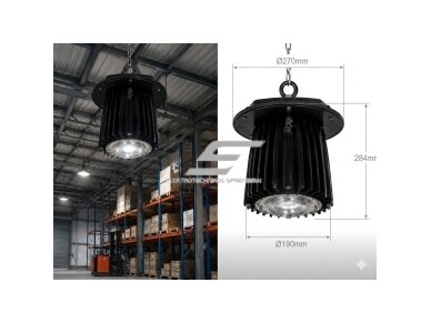 Pakabinamas | pramoninis LED šviestuvas aukštoms patalpoms | 80W | 230V | 6000–6500K | 7200lm | IP65 | 270/190x284mm | High Bay | Bridgelux | juodas | 5902216735682 1 Pakabinamas | pramoninis LED šviestuvas aukštoms patalpoms | 80W | 230V | 6000–6500K | 7200lm | IP65 | 270/190x284mm | High Bay | Bridgelux | juodas | 5902216735682 1