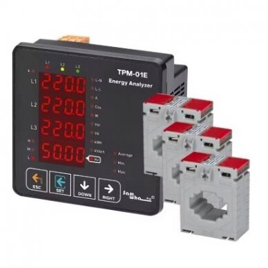 Panelowy | Cyfrowy analizator sieci elektrycznej 380V trójfazowy | z transformatorami prądowymi (CT) 3x50A