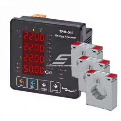 Panelowy | Cyfrowy analizator sieci elektrycznej 380V trójfazowy | z transformatorami prądowymi (CT) 3x1000A Panelowy | Cyfrowy analizator sieci elektrycznej 380V trójfazowy | z transformatorami prądowymi (CT) 3x1000A