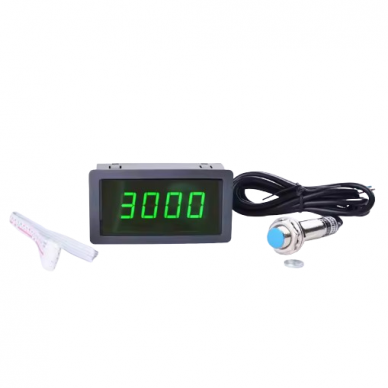 Paneļa | digitālais tahometrs | ātruma mērītājs ar tuvuma sensoru | konveijera sistēmai | 8-15VDC | 10-9999RPM | zaļš
