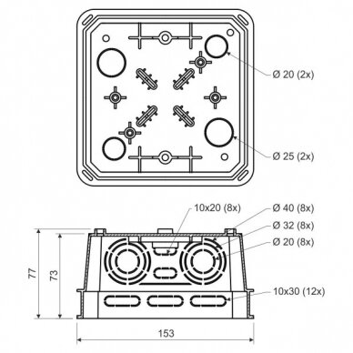 Distribution mounting box | grey | flush-mounted in wall | 153x153x77mm 2 Distribution mounting box | grey | flush-mounted in wall | 153x153x77mm 2
