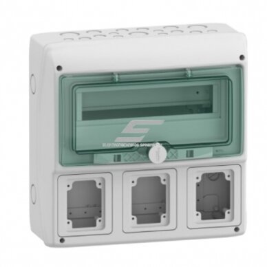 Surface-mounted modular distribution board | 12 modules | 340x335x160mm | with 3 socket positions | IP65 | transparent doors | Kaedra Surface-mounted modular distribution board | 12 modules | 340x335x160mm | with 3 socket positions | IP65 | transparent doors | Kaedra