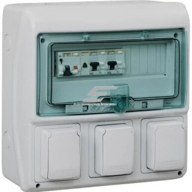 Surface-mounted modular distribution board | 12 modules | 340x335x160mm | with 3 socket positions | IP65 | transparent doors | Kaedra 1 Surface-mounted modular distribution board | 12 modules | 340x335x160mm | with 3 socket positions | IP65 | transparent doors | Kaedra 1