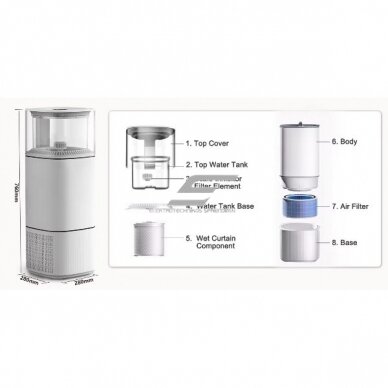 Oczyszczacz powietrza do pomieszczeń | nawilżacz z lampą UV do sterylizacji | 300W | 230V | 6l | 1300ml/h | 265m³/h | 760x280x280mm | biały 4