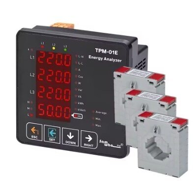 Paneļa | Digitālais 380V elektroenerģijas tīkla analizators trīsfāzu | ar strāvas transformatoriem (CT) 3x800A