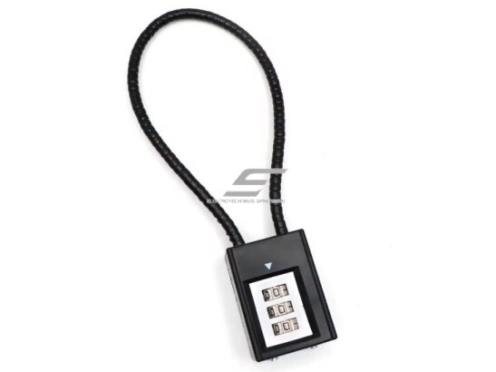 Pakabinama kodinė spyna su troseliu 392mm | trosinis užraktas | 215x35mm | juodas | cinko lydinys/plastikinis Pakabinama kodinė spyna su troseliu 392mm | trosinis užraktas | 215x35mm | juodas | cinko lydinys/plastikinis