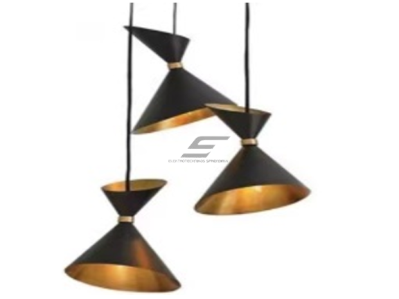 Pakabinamas šviestuvas | E27 | 3x35W | 230V | Ø190x260mm | su 1m kabeliu | be lempučių | IP20 | juodas korpusas | auksinis vidus