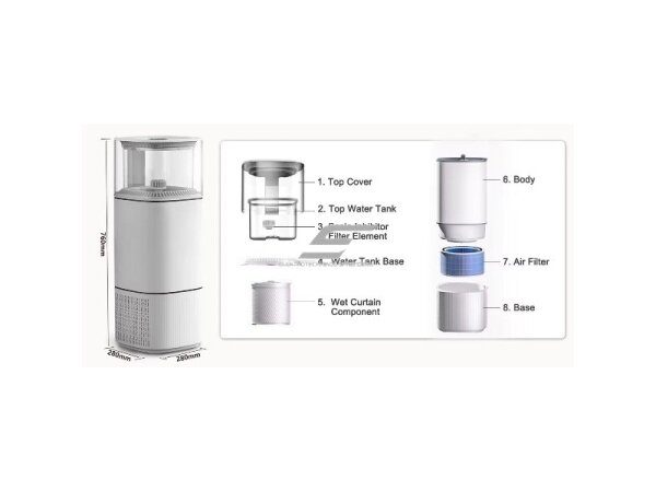 Patalpų oro valymo įrenginys | drėkintuvas su UV sterilizacijos lempa | 300W | 230V | 6l | 1300ml/h | 265m³/h | 760x280x280mm | baltas 4