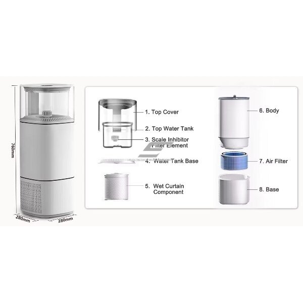 Oczyszczacz powietrza do pomieszczeń | nawilżacz z lampą UV do sterylizacji | 300W | 230V | 6l | 1300ml/h | 265m³/h | 760x280x280mm | biały 4