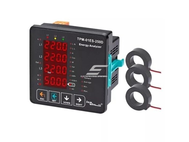 Panelinis | skaitmeninis elektros tinklo 380V analizatorius trifazis | su srovės transformatoriais (CT) 3x250A | RS485 Modbus RTU Panelinis | skaitmeninis elektros tinklo 380V analizatorius trifazis | su srovės transformatoriais (CT) 3x250A | RS485 Modbus RTU