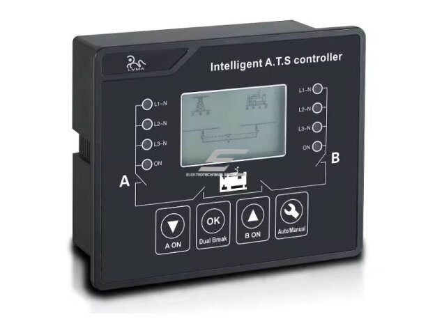 Panelinis | skaitmeninis | automatinis rezervinis automatinis galios perjungiklis generatoriams | elektros energijos nepertraukiamam tiekimui | 230V | RS485 | 150x122x62mm Panelinis | skaitmeninis | automatinis rezervinis automatinis galios perjungiklis generatoriams | elektros energijos nepertraukiamam tiekimui | 230V | RS485 | 150x122x62mm
