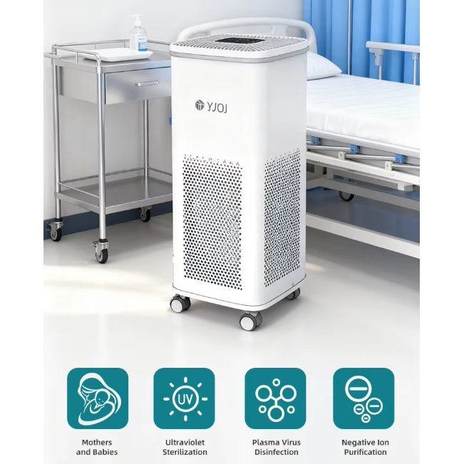 Pārnēsājams elektriskais gaisa attīrītājs | ar HEPA filtru, UV sterilizāciju un jonizatoru | 1000 m³/h | 60W | 250x250x600 mm | metāla korpuss 1