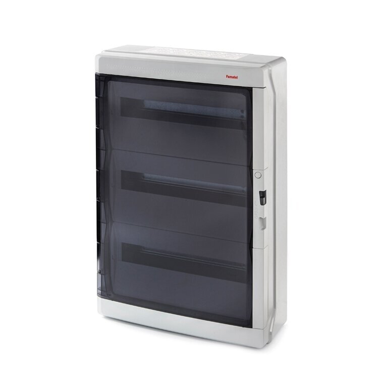 Electrical distribution | modular enclosure | box | distribution board | 54 modules | 640x430x160mm | transparent door | waterproof | surface-mounted | plastic | IP65 | Famatel | Aqua Plus | 39054