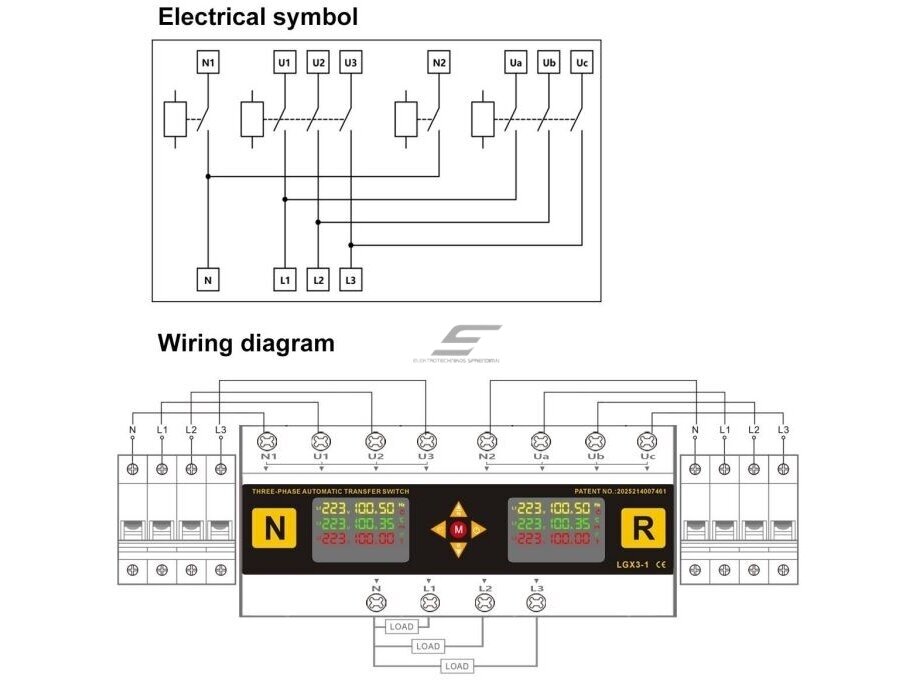 Modulinis | skaitmeninis rezervinis automatinis galios perjungiklis su apsaugos funkcijomis | generatoriams | nepertraukiamam elektros energijos tiekimui | 4P | 100A | 120V/230V | DIN 3 Modulinis | skaitmeninis rezervinis automatinis galios perjungiklis su apsaugos funkcijomis | generatoriams | nepertraukiamam elektros energijos tiekimui | 4P | 100A | 120V/230V | DIN 3