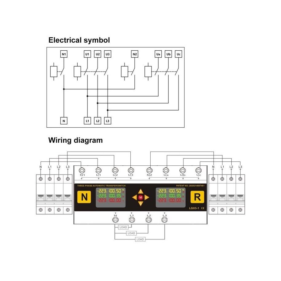 Modular | digital automatic backup power transfer switch with protection functions | for generators | for uninterrupted power supply | 4P | 100A | 120V/230V | DIN 3 Modular | digital automatic backup power transfer switch with protection functions | for generators | for uninterrupted power supply | 4P | 100A | 120V/230V | DIN 3