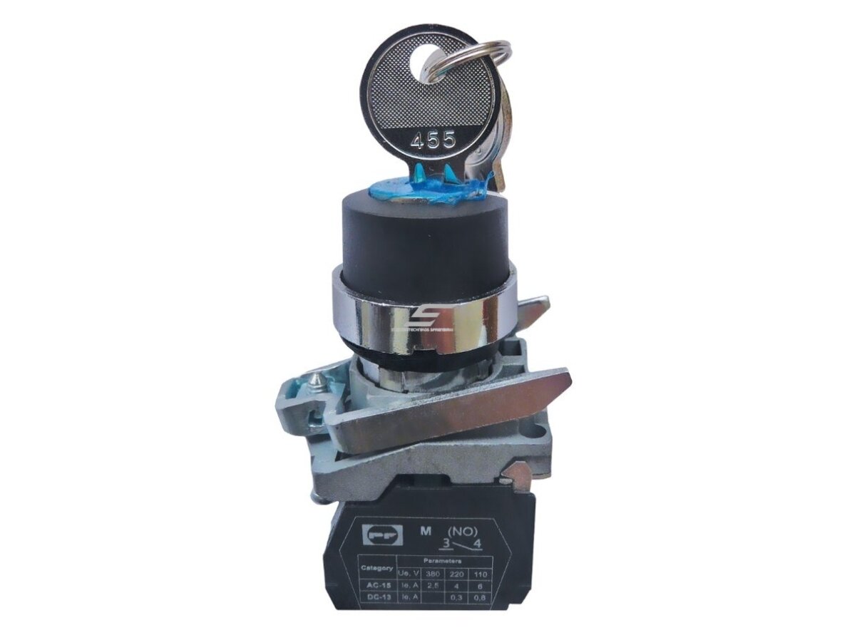 Perjungiklis su raktu | 22 mm | 1NO | 2 pozicijos 0-1 | su fiksacija | metalinis | IP40 | Promfactor Baltic | FP CKL bl
