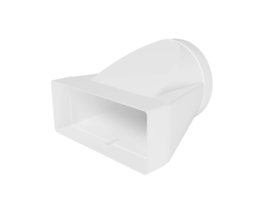 Perėjimas | adapteris ortakiams | vėdinimo sistemoms | apvalių ir kvadratinių ortakių sujungimas | D150 | 220x90mm | baltas | plastikinis Perėjimas | adapteris ortakiams | vėdinimo sistemoms | apvalių ir kvadratinių ortakių sujungimas | D150 | 220x90mm | baltas | plastikinis